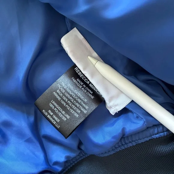 Rebecca Minkoff Diamond Quilted Faux Leather Navy Blue Bomber Jacket - Picture 7 of 12